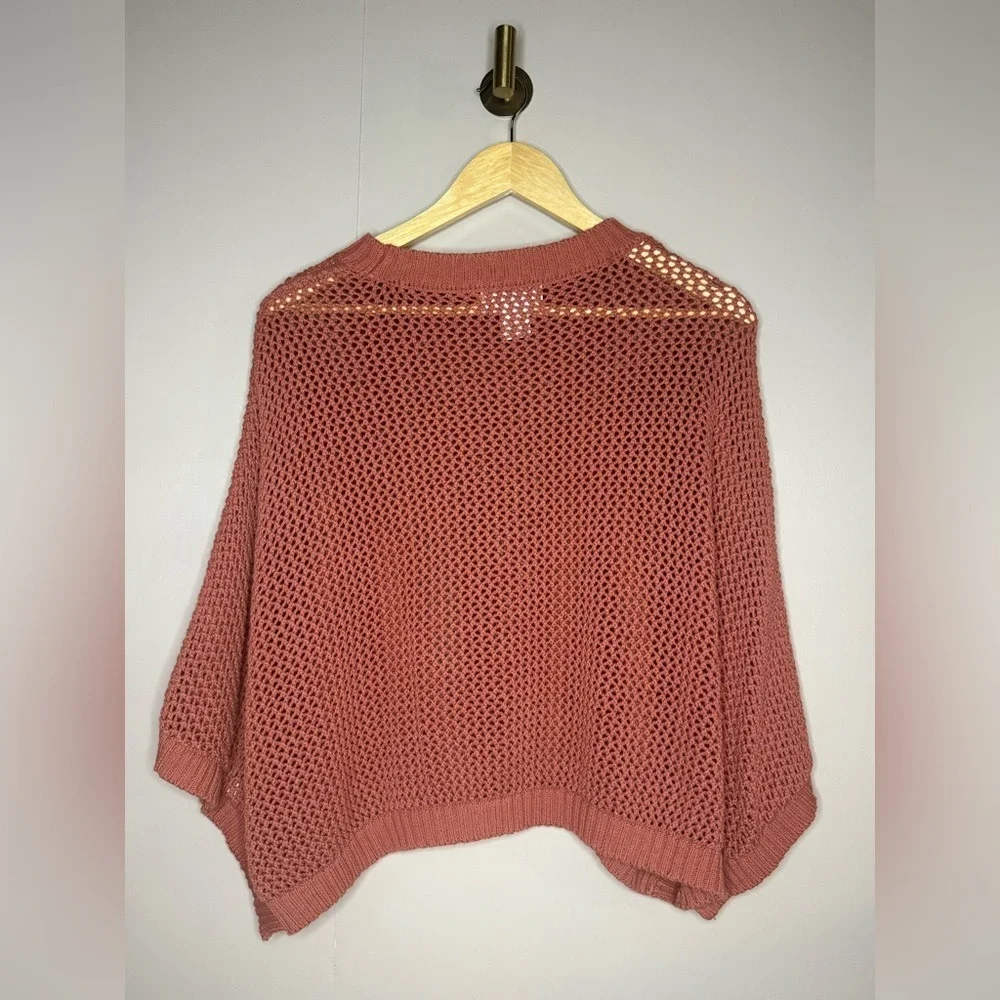 essica Simpson Open‎ Crochet Batwing Sweater Rust Boho Festival Medium - Picture 5 of 6